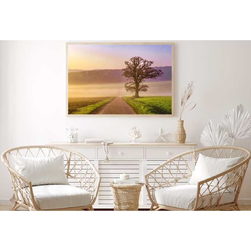 Tree on Green Grass Field Road View Photograph Home Decor Premium Quality Poster Print Choose Your Sizes