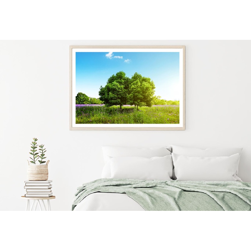 Trees on Grass Field & Blue Sky Photograph Home Decor Premium Quality Poster Print Choose Your Sizes