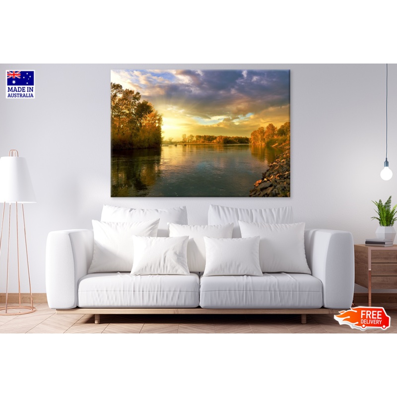 Trees & River Sunset Scenery Photograph View Print 100% Australian Made