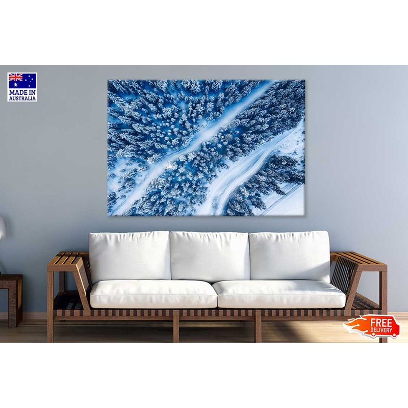 Aerial Trees & Snow Winter Forest Photograph Print 100% Australian Made