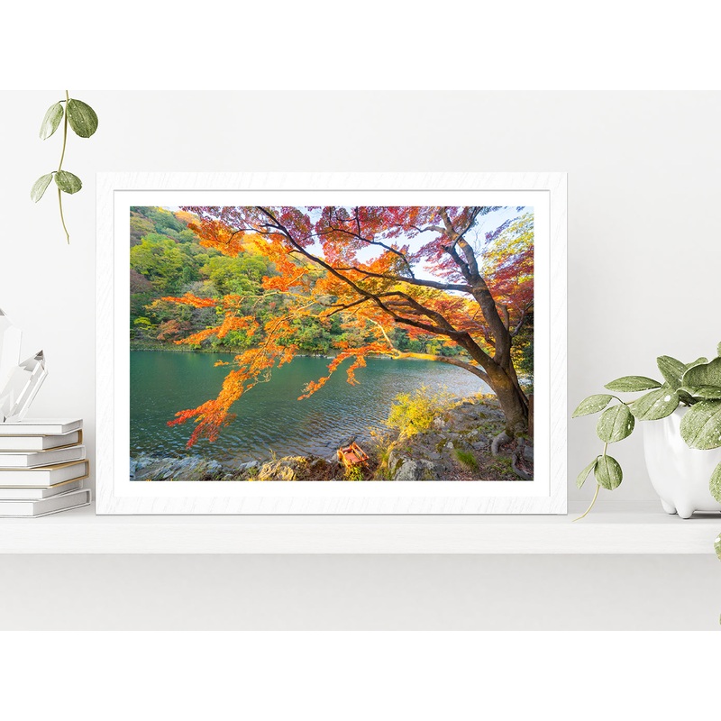 Autumn Forest & Arashiyama River Glass Framed Wall Art, Ready to Hang Quality Print