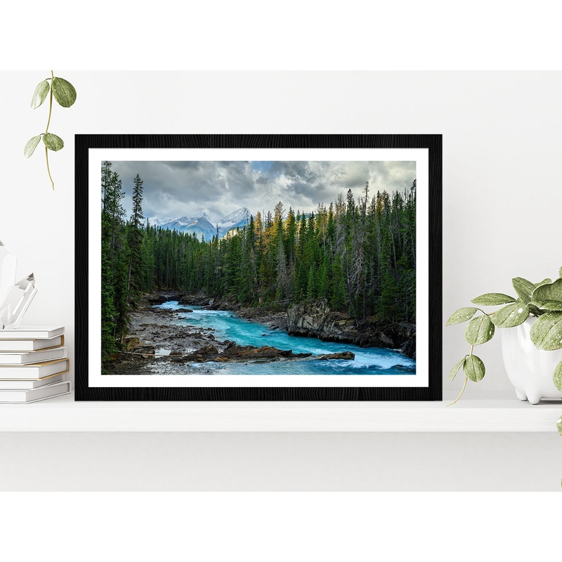 Autumn Forest River & Cloudy Sky Glass Framed Wall Art, Ready to Hang Quality Print