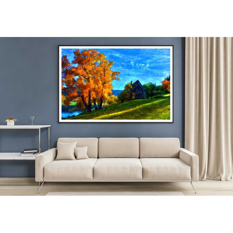 Autumn Tree & House Oil Painting Home Decor Premium Quality Poster Print Choose Your Sizes