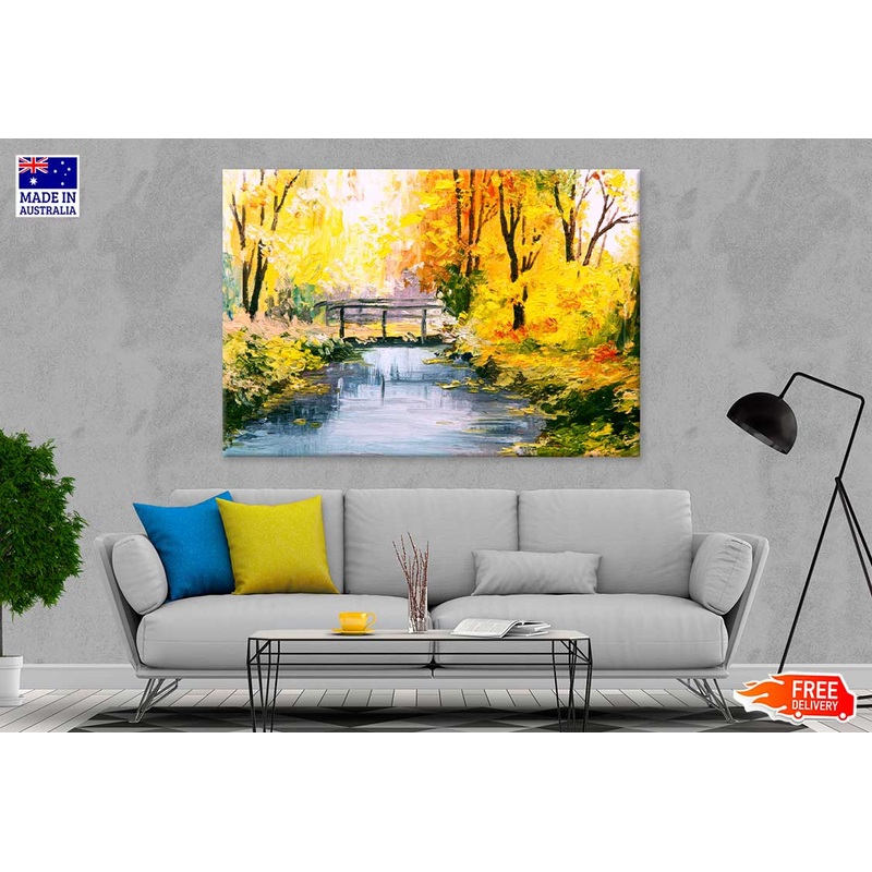 Autumn Trees & Bridge Oil Painting Print 100% Australian Made
