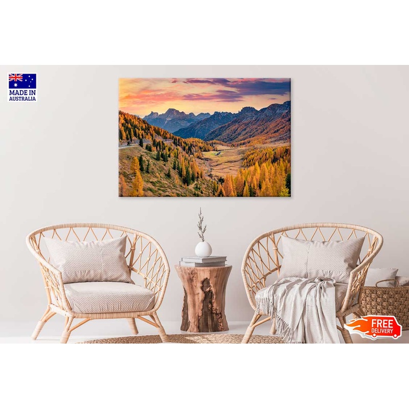 Autumn Trees & Mountains Forest Scenery Photograph Print 100% Australian Made