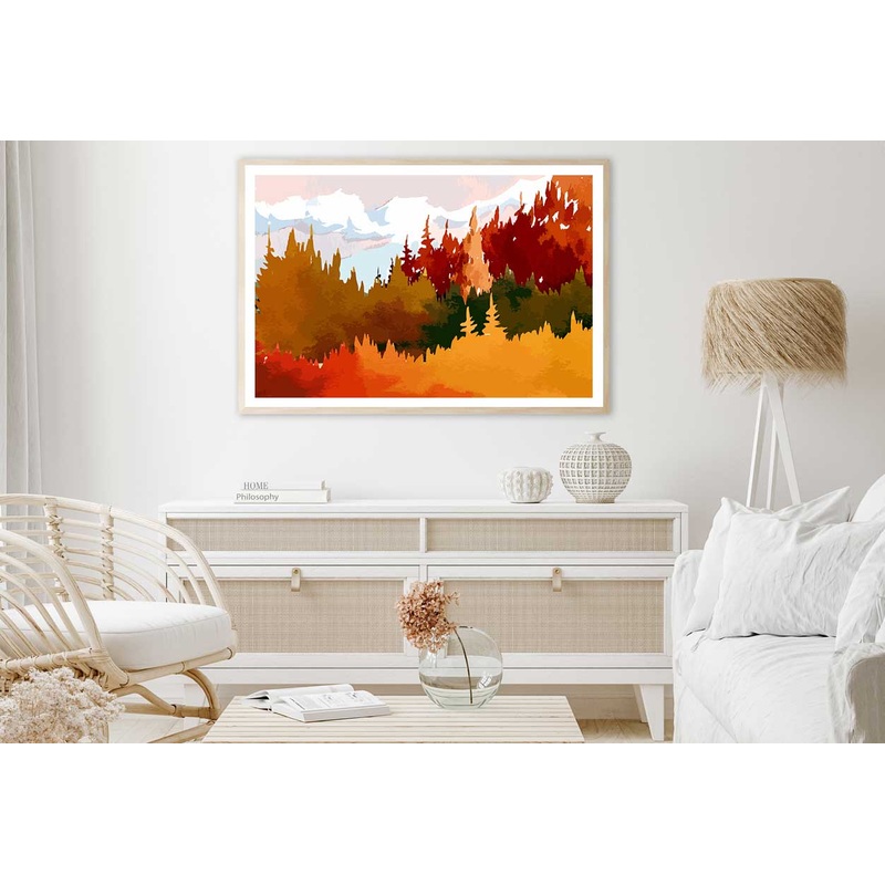 Autumn Trees & Mountains Vector Art Home Decor Premium Quality Poster Print Choose Your Sizes