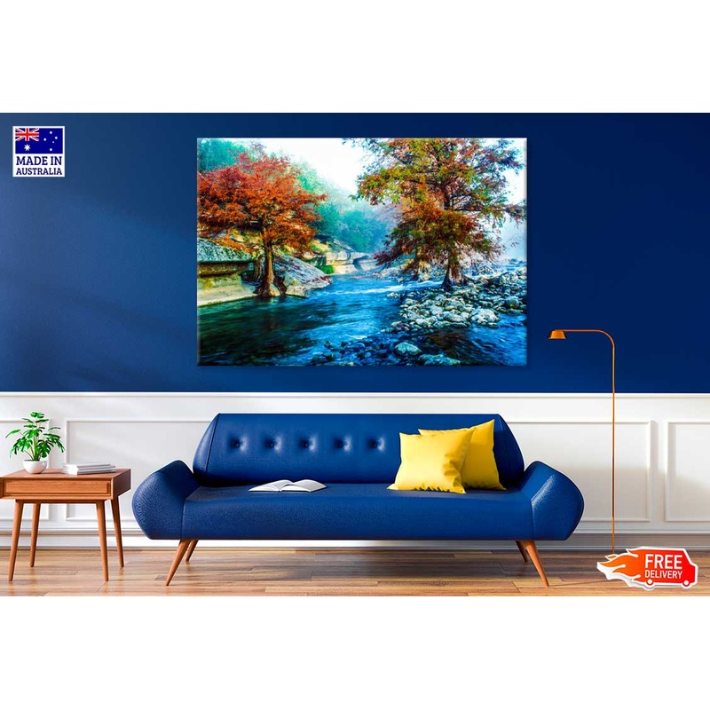 Autumn Trees on Lake Scenery Painting Print 100% Australian Made