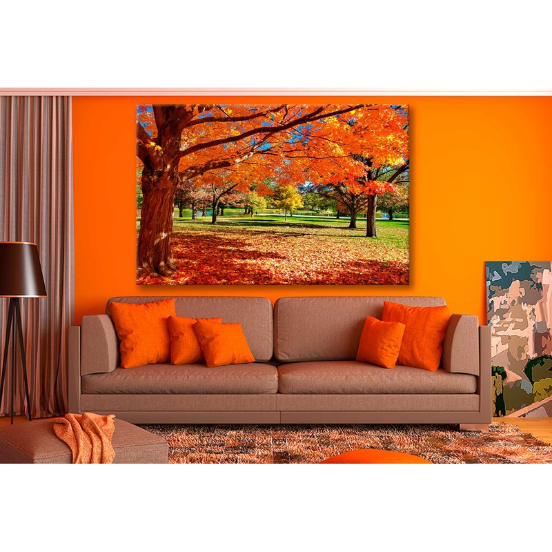 Bella Home Autumn Tree & Leaves With Park Print Canvas Ready to hang