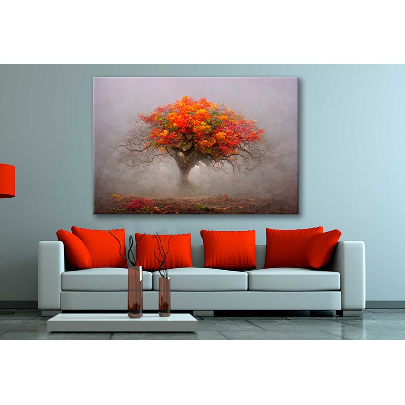 Bella Home Autumn Tree View in Misty Forest Print Canvas Ready to hang