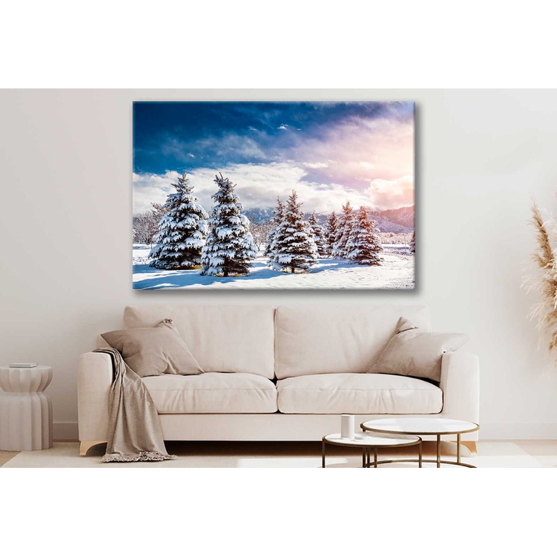 Bella Home Pine Trees Snow Field & Sky View Print Canvas Ready to hang