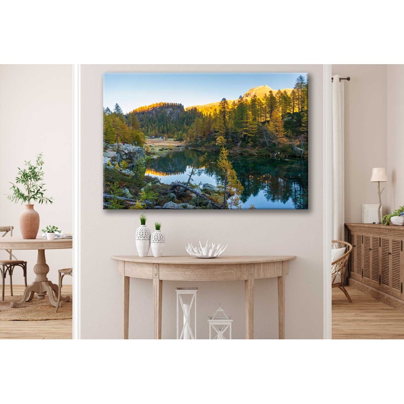 Bella Home River by the Forest & Sunset View Print Canvas Ready to hang