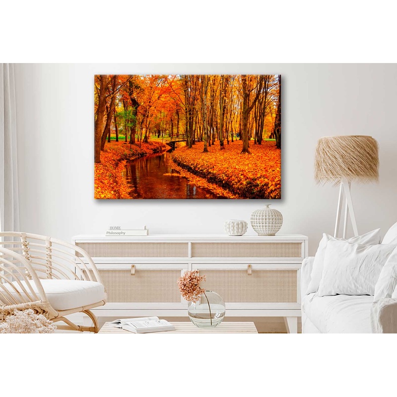Bella Home River in Autumn Tree Forest Print Canvas Ready to hang