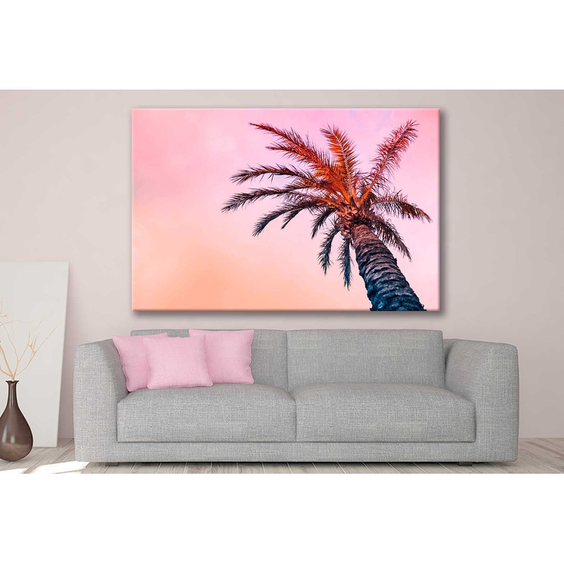 Bella Home Space Tropical Palm Tree & Pink Sky Print Canvas Ready to hang