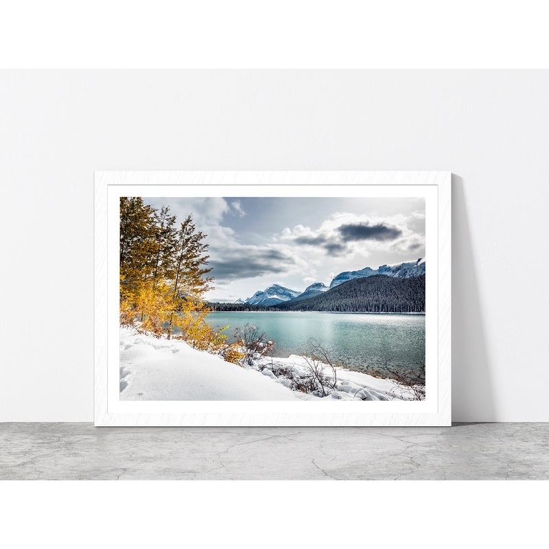 Chephren Lake With Reflection Glass Framed Wall Art, Ready to Hang Quality Print