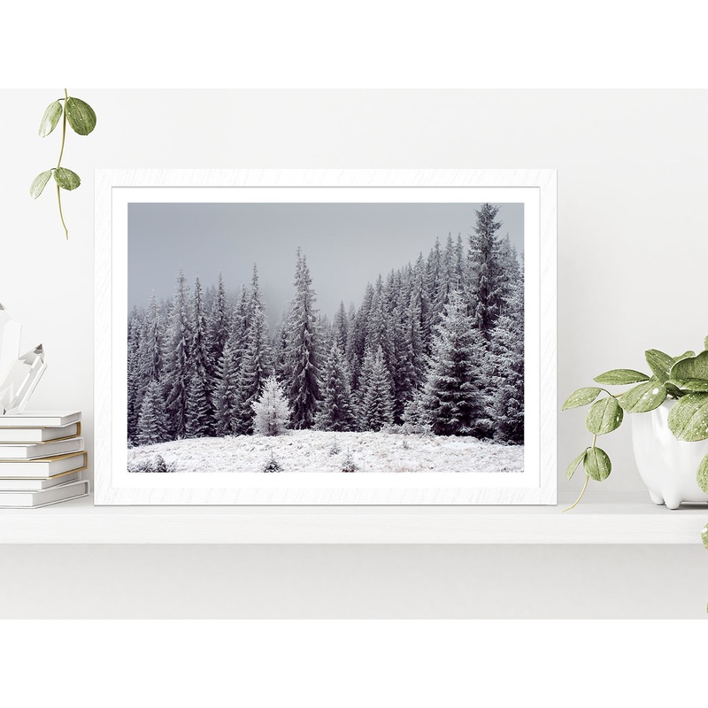 Trees Covered With Fresh Snow Glass Framed Wall Art, Ready to Hang Quality Print