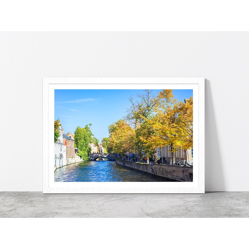 Water Of Canal In Town Of Bruges Glass Framed Wall Art, Ready to Hang Quality Print