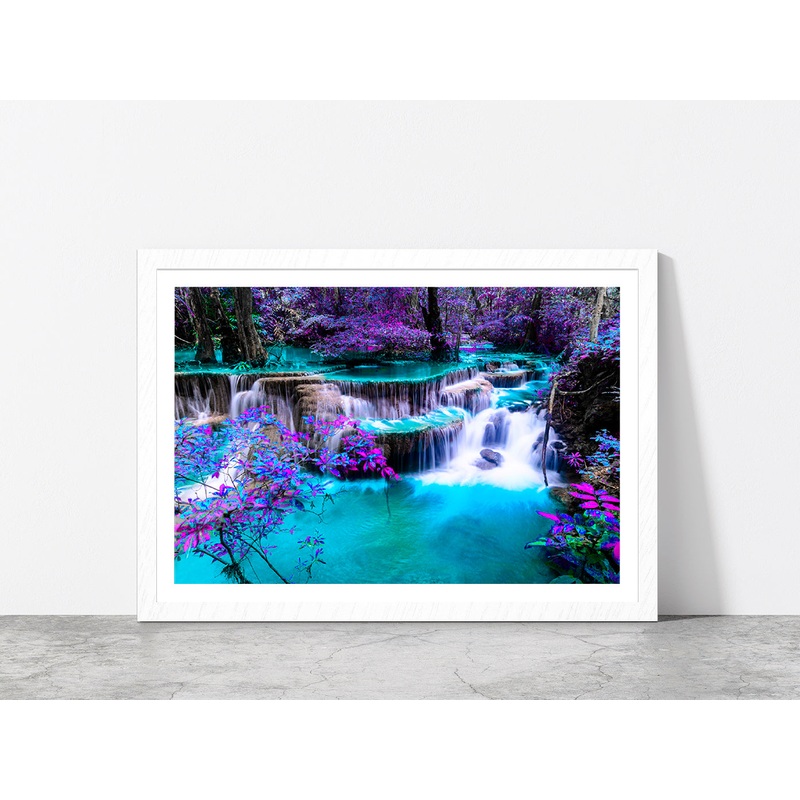 Waterfall Colorful Autumn Forest Glass Framed Wall Art, Ready to Hang Quality Print