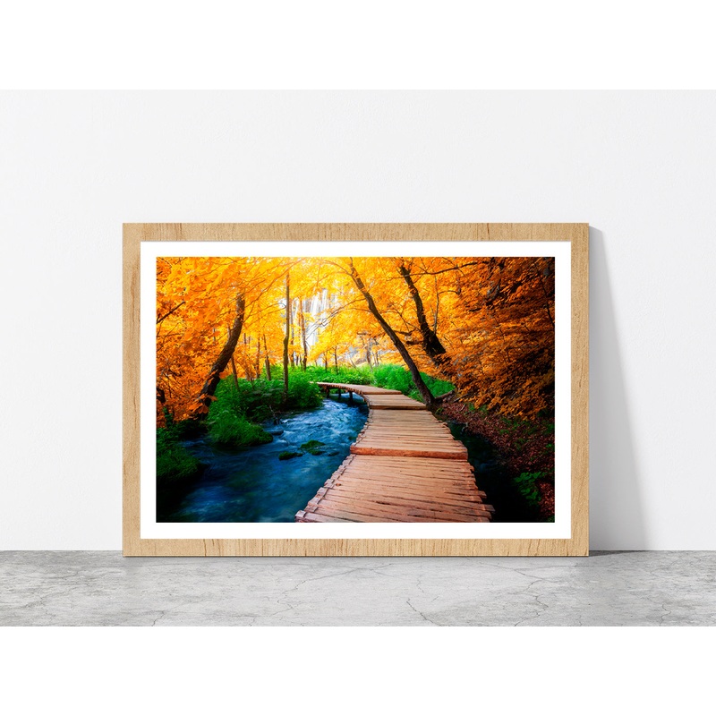 Wooden Path Trail For Nature Glass Framed Wall Art, Ready to Hang Quality Print