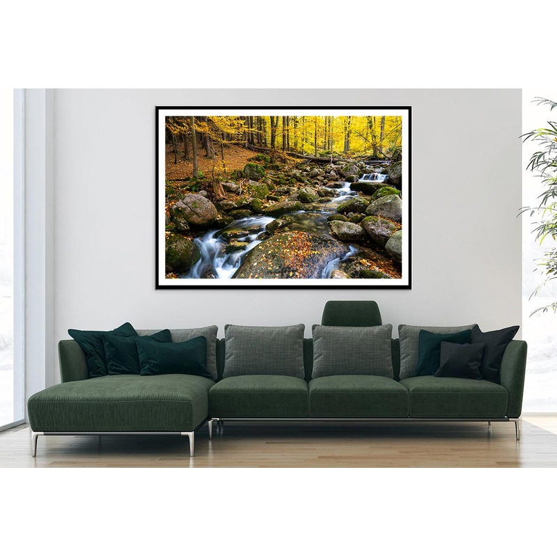 Autumn Forest With Rocky River Home Decor Premium Quality Poster Print Choose Your Sizes