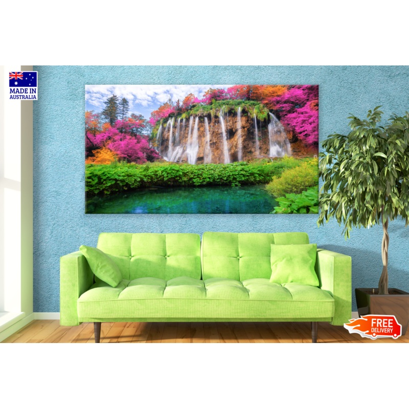 Waterfall Trees & Floral Scenery Print 100% Australian Made