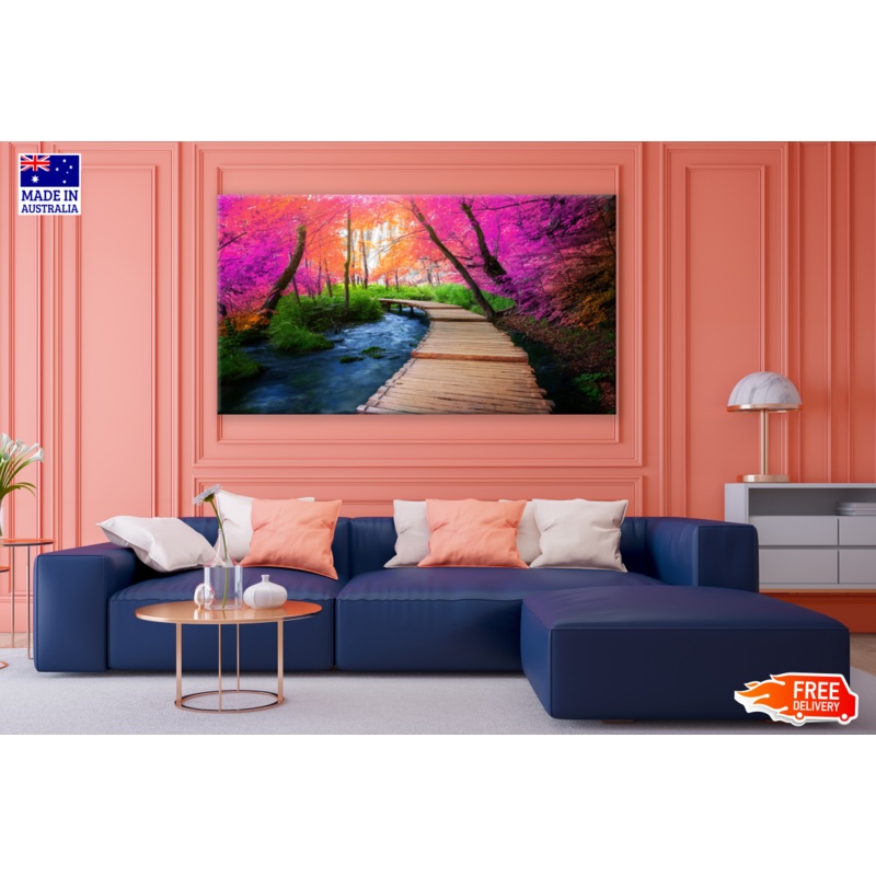 Wooden Pier Between Colourful Forest Print 100% Australian Made