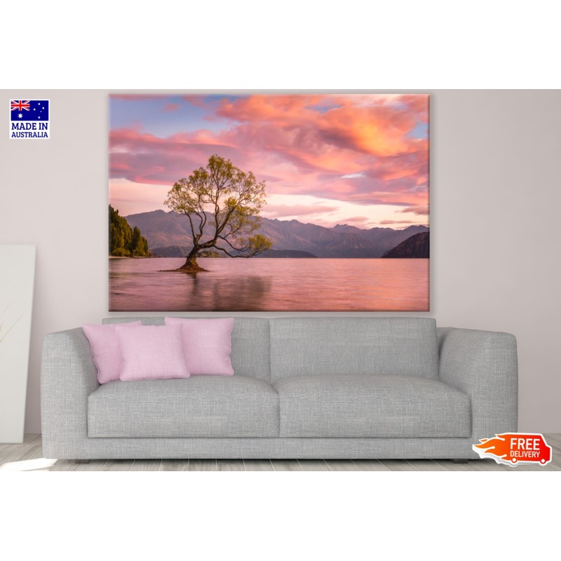Tree in Lake Sunset View Photograph Print 100% Australian Made