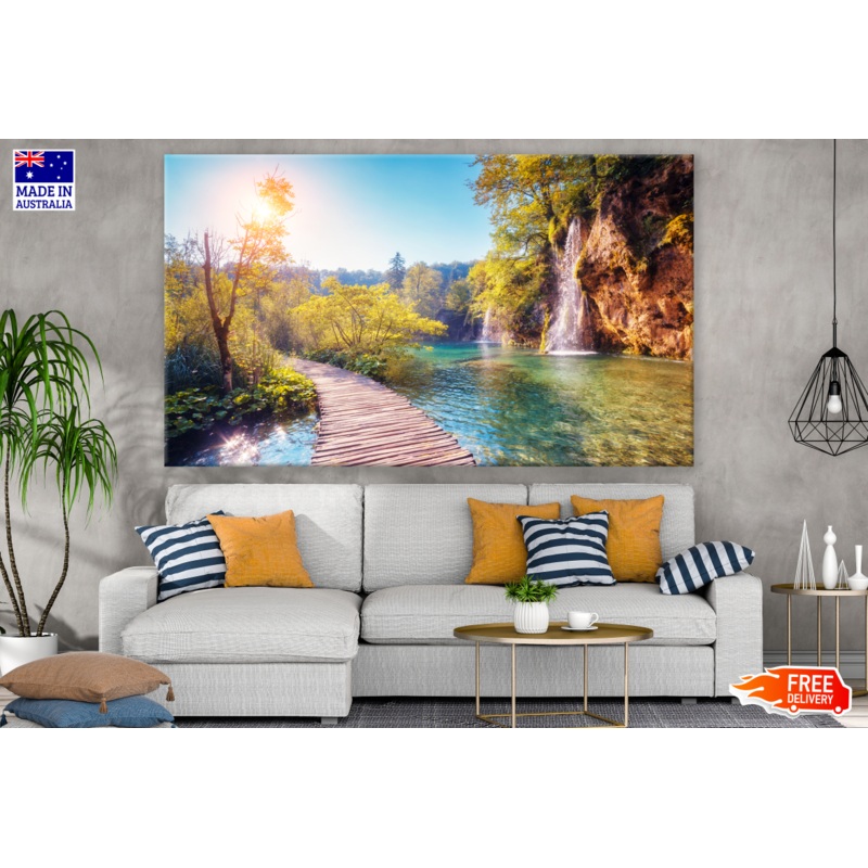 Wooden Bridge Across a Stunning Water Stream Photograph Print 100% Australian Made