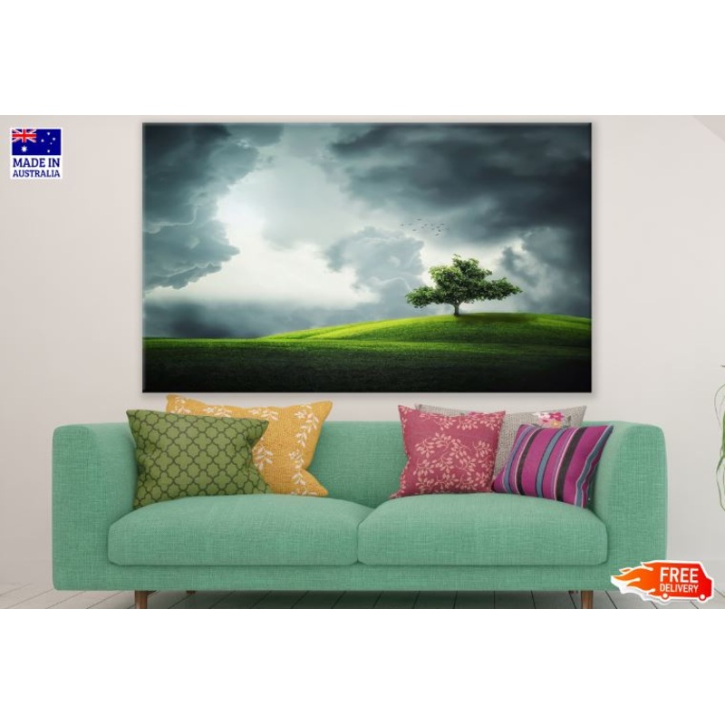 Tree on Meadow & Sky Scenery View Photograph Print 100% Australian Made