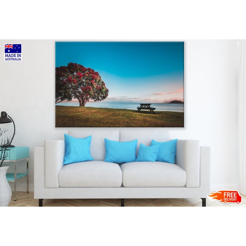 Trees & Benches near Lake View Print 100% Australian Made