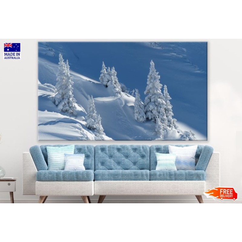 Trees on Mountain Covered with Snow Scenery Photograph Print 100% Australian Made