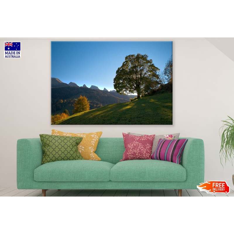 Autumn Tree over Mountains Sunset Photograph Print 100% Australian Made