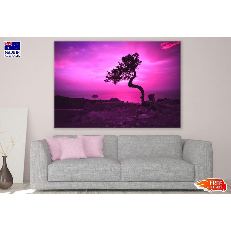 Tree on Mountain & Beach Sunset Photograph Print 100% Australian Made