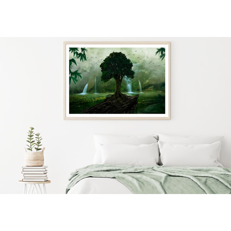 Tree & Waterfall Scenery View Home Decor Premium Quality Poster Print Choose Your Sizes