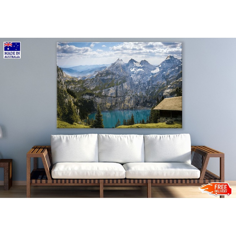 Trees Oeschinen Lake Photograph in Switzerland Print 100% Australian Made