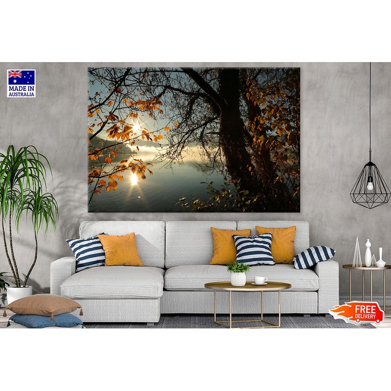 Autumn Trees Near Lake Sunset Photograph Print 100% Australian Made