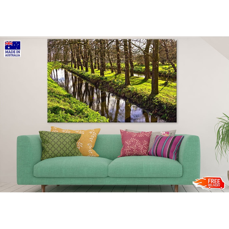 Trees Row Along Canal Photograph Print 100% Australian Made