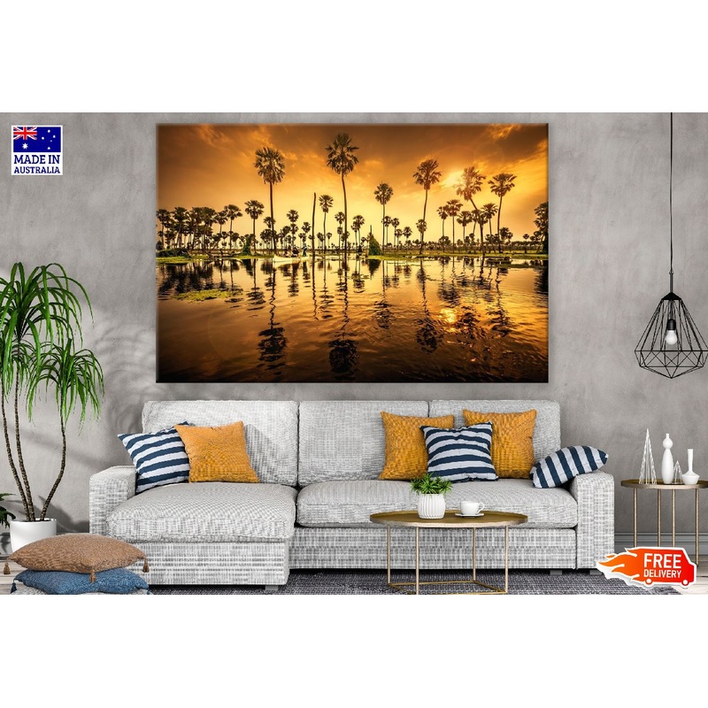 Asian Palmyra Palm Tree & Lake Sunset Photograph Print 100% Australian Made