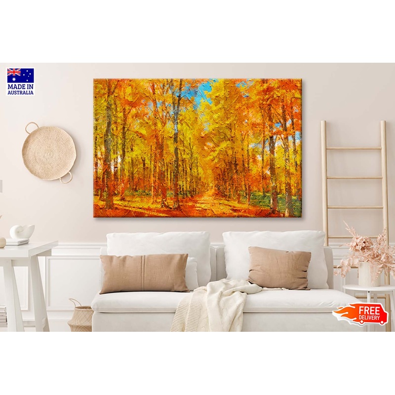 Autumn Gold Yellow Orange Red Trees Park In Sun Light Wall Art Limited Edition High Quality Print