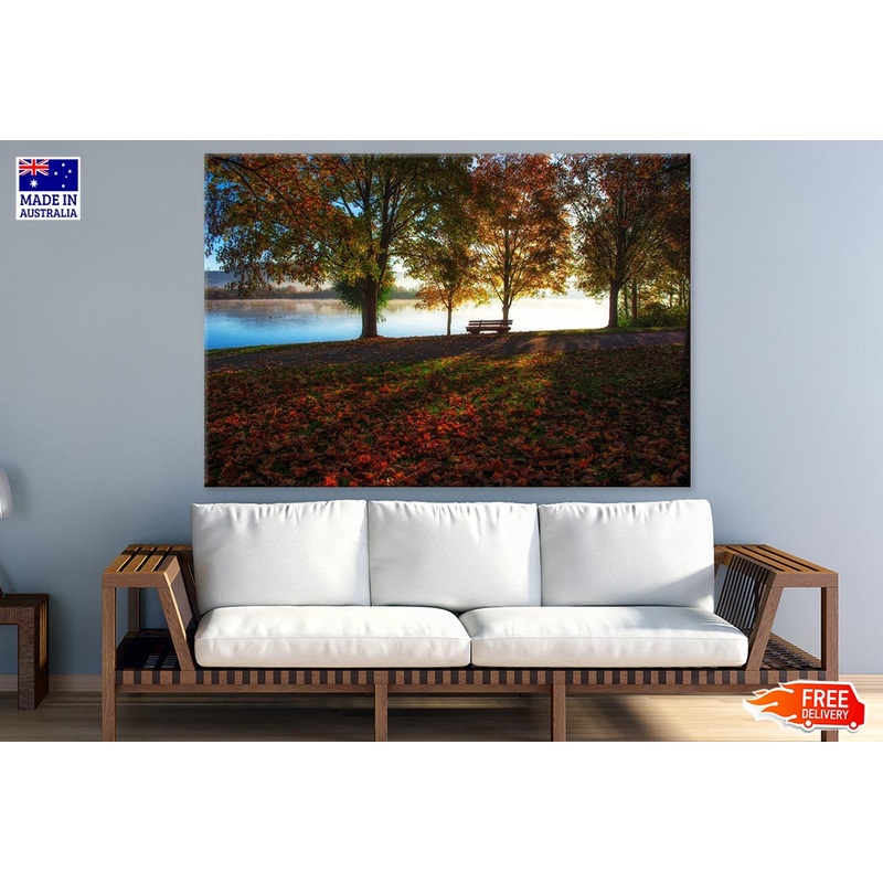 Bench Near Lake & Autumn Trees Photograph Print 100% Australian Made