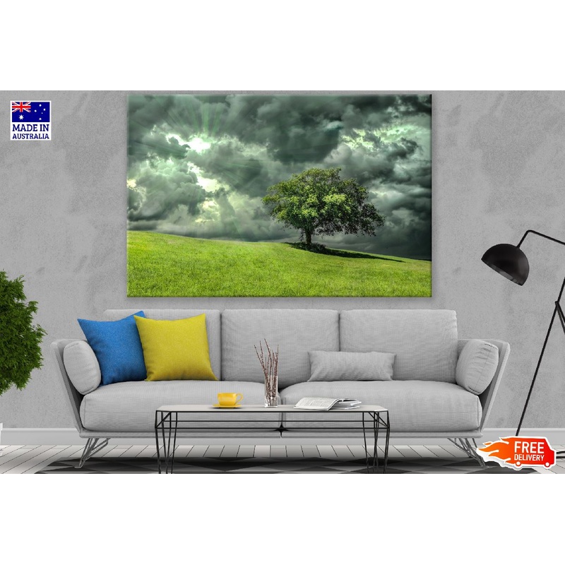 Tree on Mountain Under Dark Clouds Photograph Print 100% Australian Made