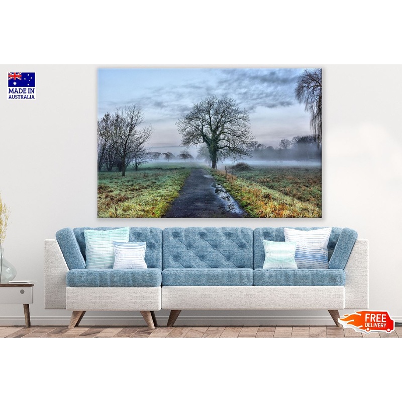 Tree on Road with Grass Field Photograph Print 100% Australian Made