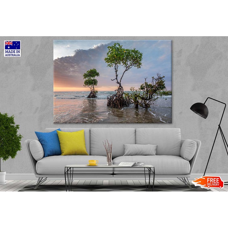 Trees in Sea Sunset Photograph Print 100% Australian Made