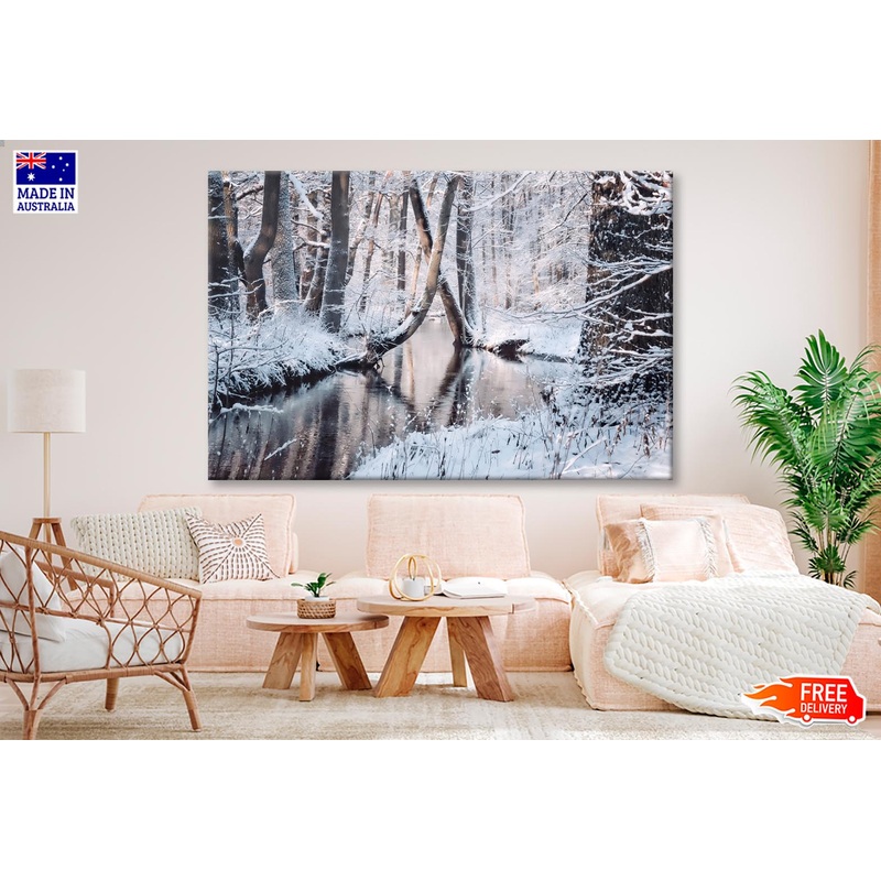 Beautiful Winter Landscape with The River Wall Art Decor 100% Australian Made