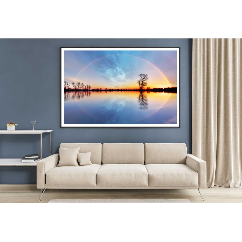 Tree on Lake Rainbow Sky Sunrise Photograph Home Decor Premium Quality Poster Print Choose Your Sizes