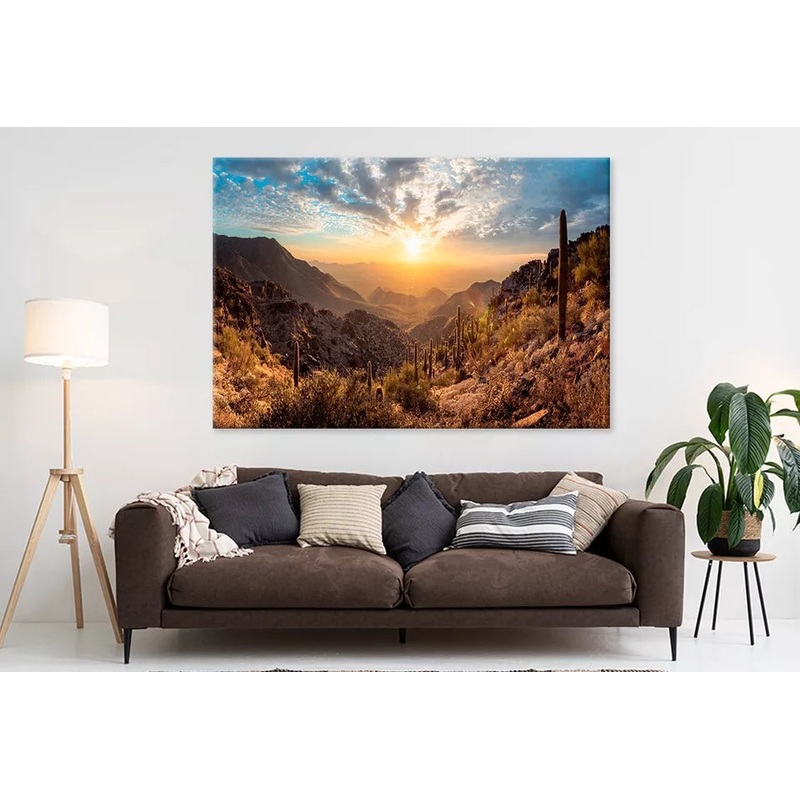 Vibrant Cactus Trees And Sunrise Wall Art Decor 100% Australian Made