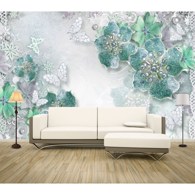 Wallpaper Murals Peel and Stick Removable Blue White Floral Design High Quality