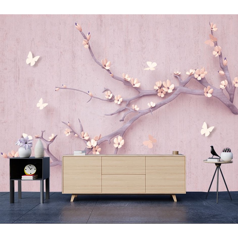Wallpaper Murals Peel and Stick Removable Butterflies & Floral Tree Art High Quality