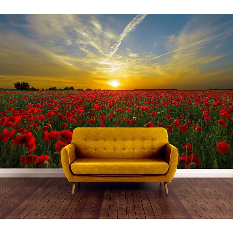 Wallpaper Murals Peel and Stick Removable Flower Field in Sunset High Quality