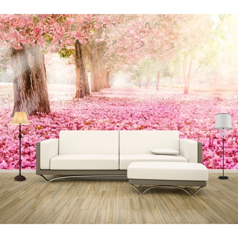 Wallpaper Murals Peel and Stick Removable Pink Flower Trees & Flowers on Ground Photograph High Quality
