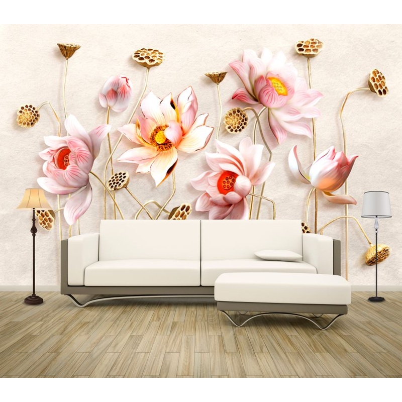 Wallpaper Murals Peel and Stick Removable Pink Gold Floral Design High Quality